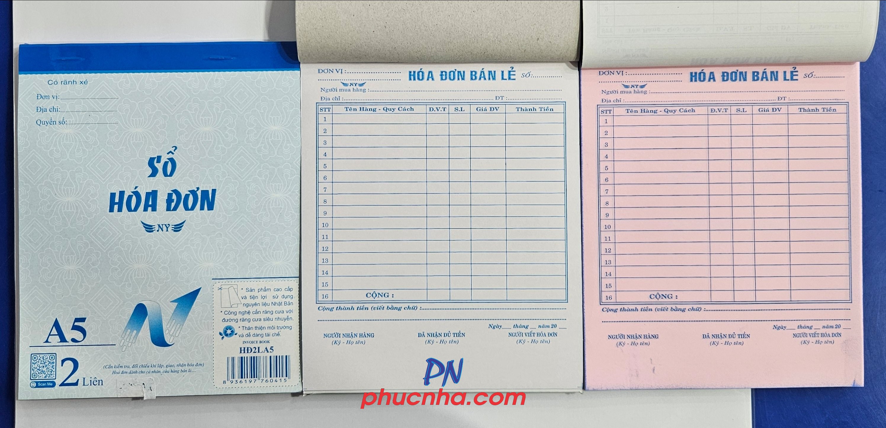 Sổ hóa đơn bán lẻ 2 liên 16x20cm A5 100 tờ/ 50 bộ, có đế (10)