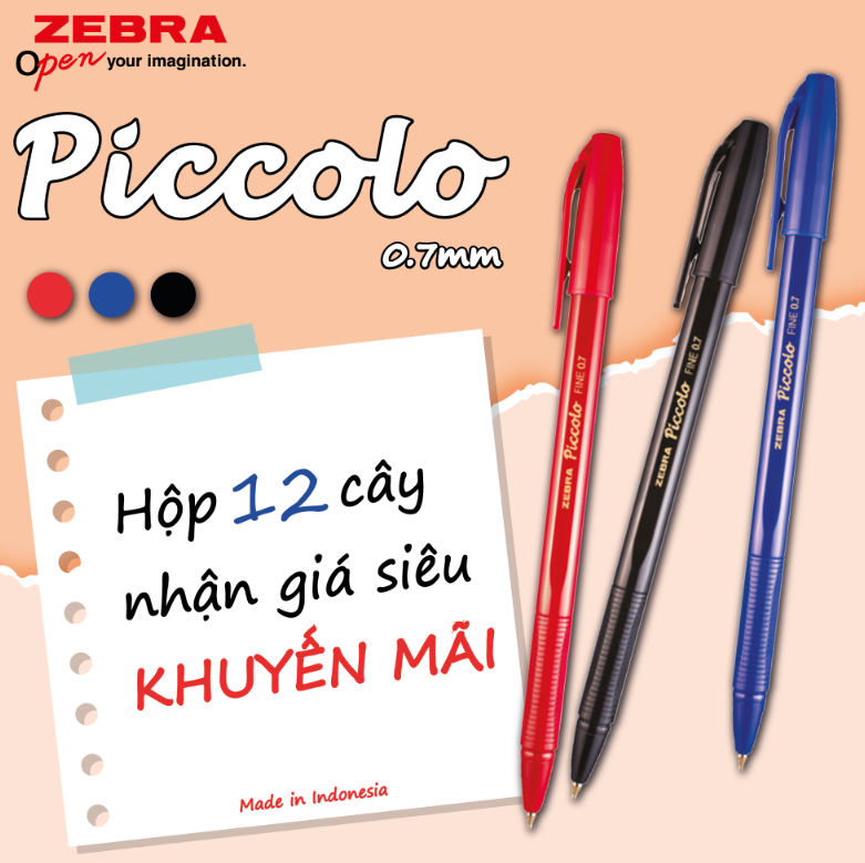 Bút bi nắp Zebra Piccolo 0.7mm (12) mực xanh