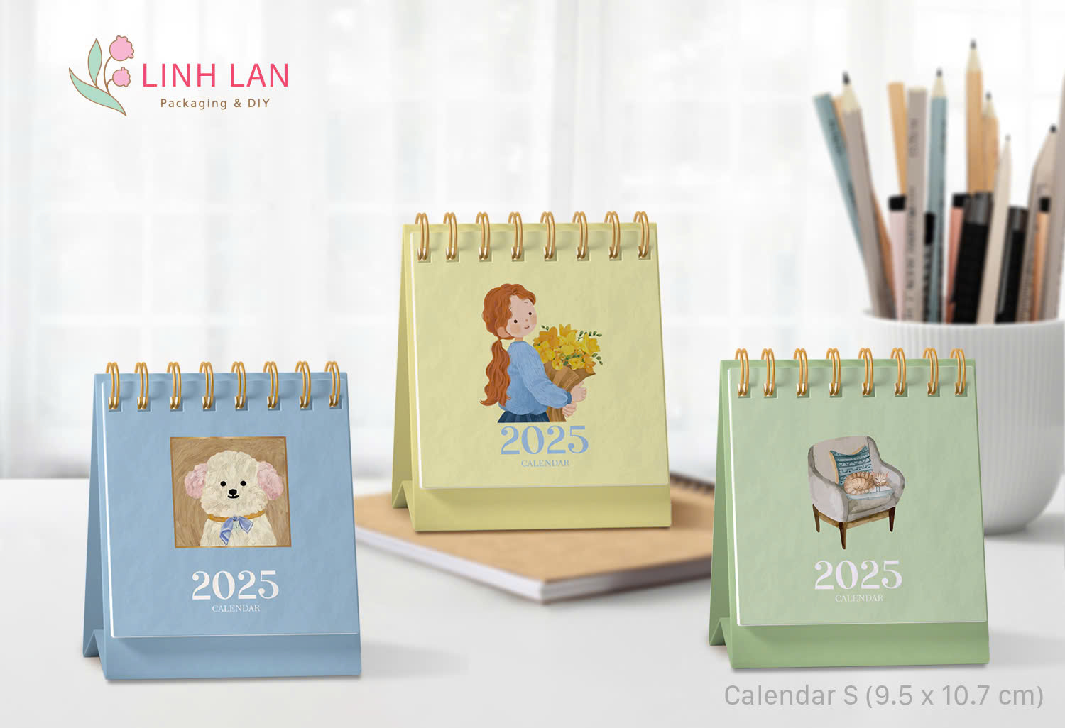 Lịch để bàn Linh Lan Décor 2025 lò xo chữ A - S 9x10.7cm
