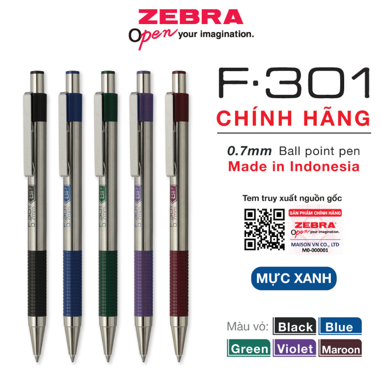 Bút bi bấm kim loại Zebra F-301 0.7mm (12)