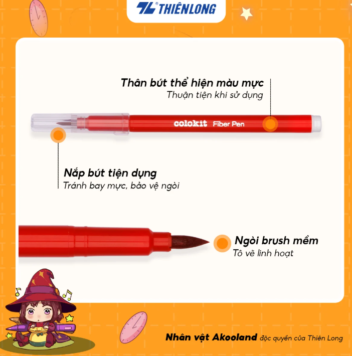 Bút lông màu bursh Fiber Pen Thiên Long Colokit FP-C020 24 màu Hygge ấm ngòi brush