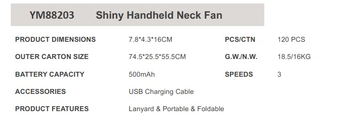 Quạt sạc cầm tay kèm dây đeo YM88203