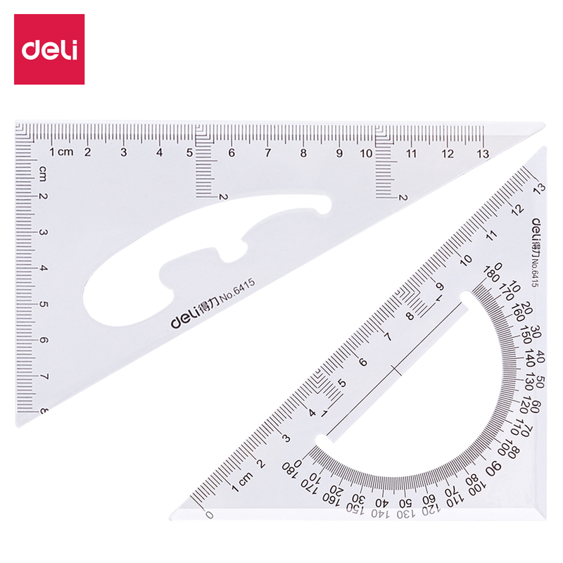 Thước eke 13cm Deli 6415 bộ 2 cây, cứng dày