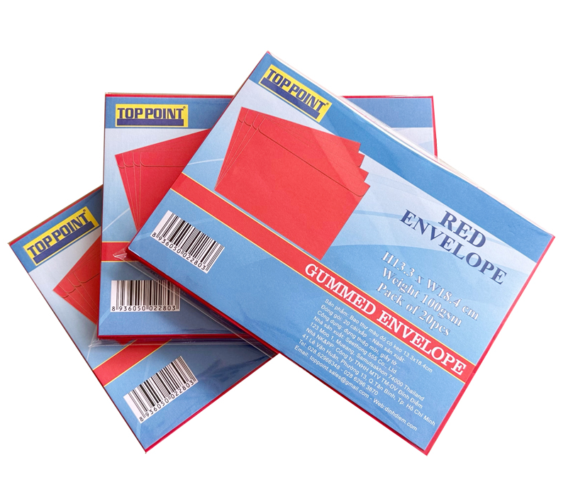 Bao thư màu đỏ có keo 13.3x18.4cm 100gsm Top Point (20 cái/ xấp)