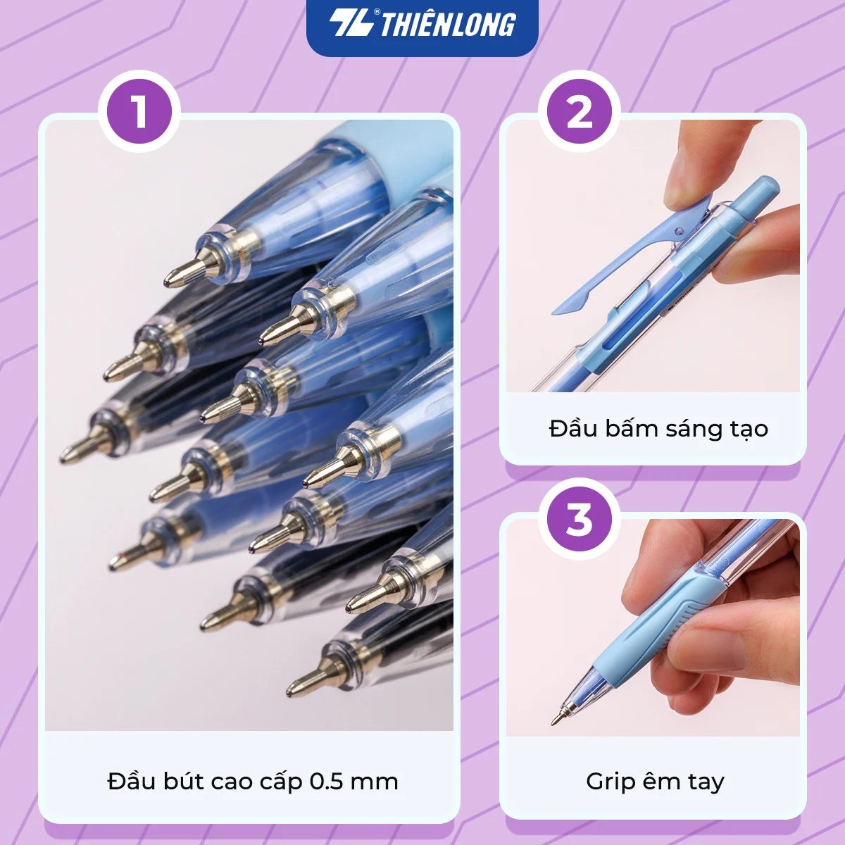 Bút bi gel Thiên Long GELB-023 Minimalist Butter Gel 0.5mm, mực xanh (20)