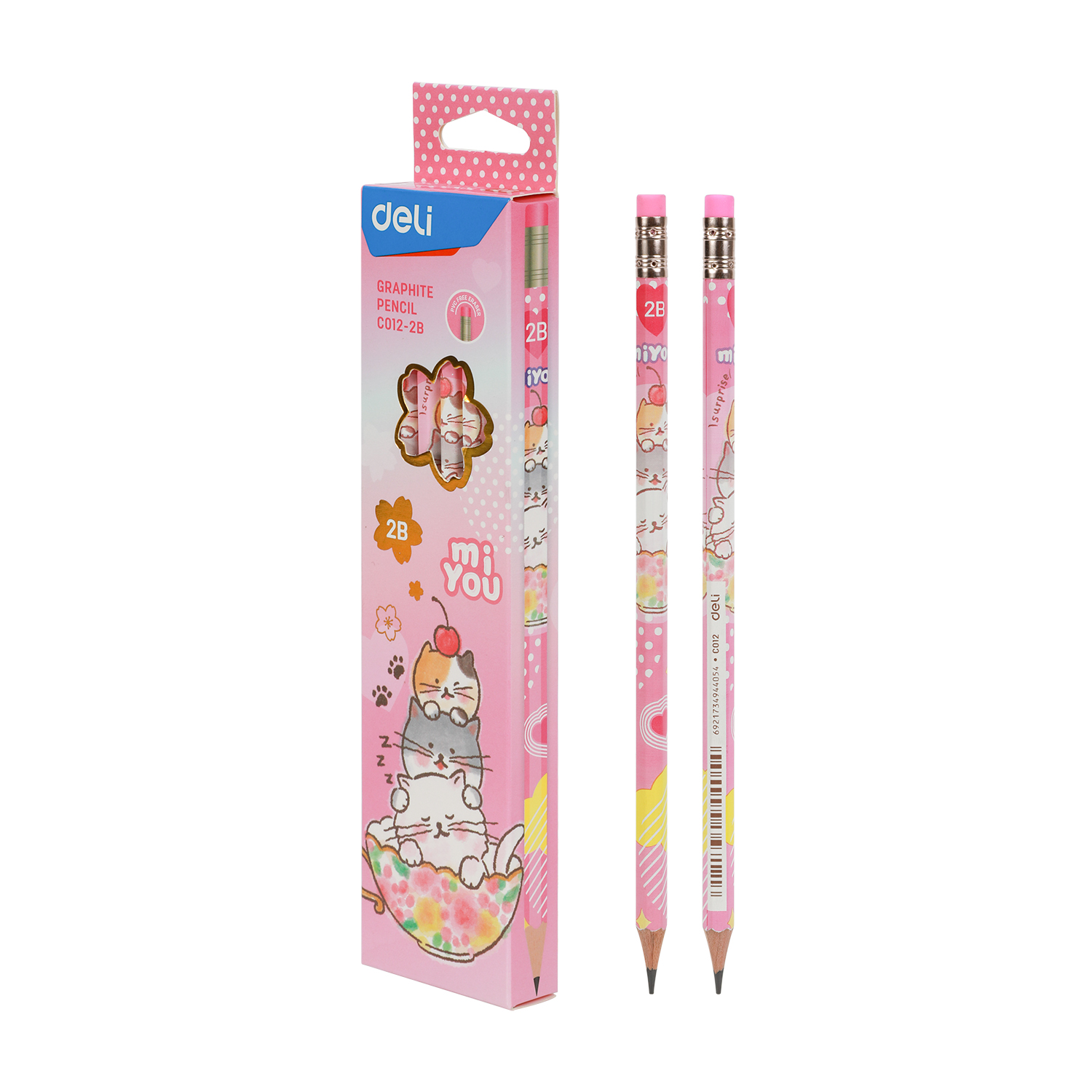 Bút chì gỗ Deli C012 2B Miyou đầu gôm (12)