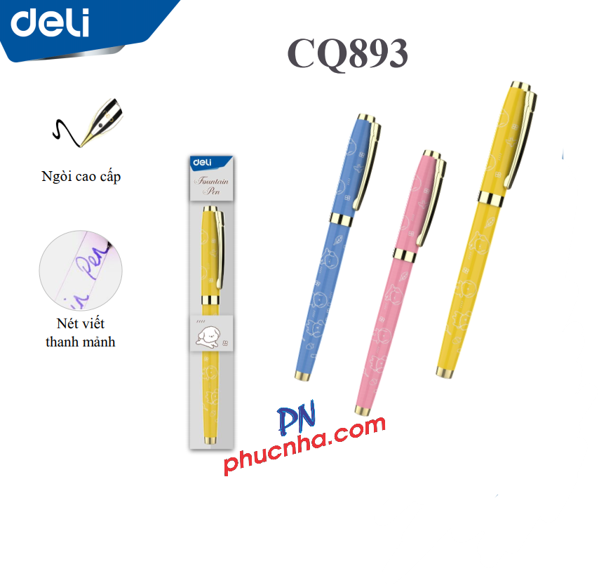 Bút máy kim loại Deli Q893 nét êm trơn (12 cây mix màu/ khây)