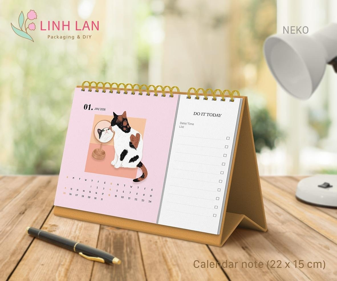 Lịch để bàn Linh Lan Décor 2026 lò xo chữ A - Ghi chú Note M 22x15cm (2 mẫu)