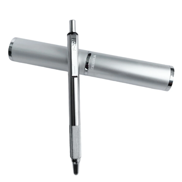 Bút ký (mực bi) Zebra F701/ F-701 BAZ47-BK-BL - Thân Kim Loại Trắng Bạc - Mực Xanh