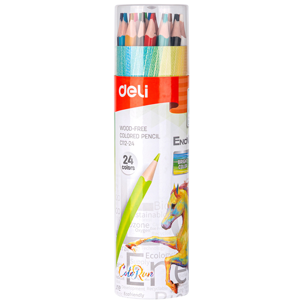 Bút chì màu Deli C112 Enovation, Lon giấy - 12 màu/ 24 màu