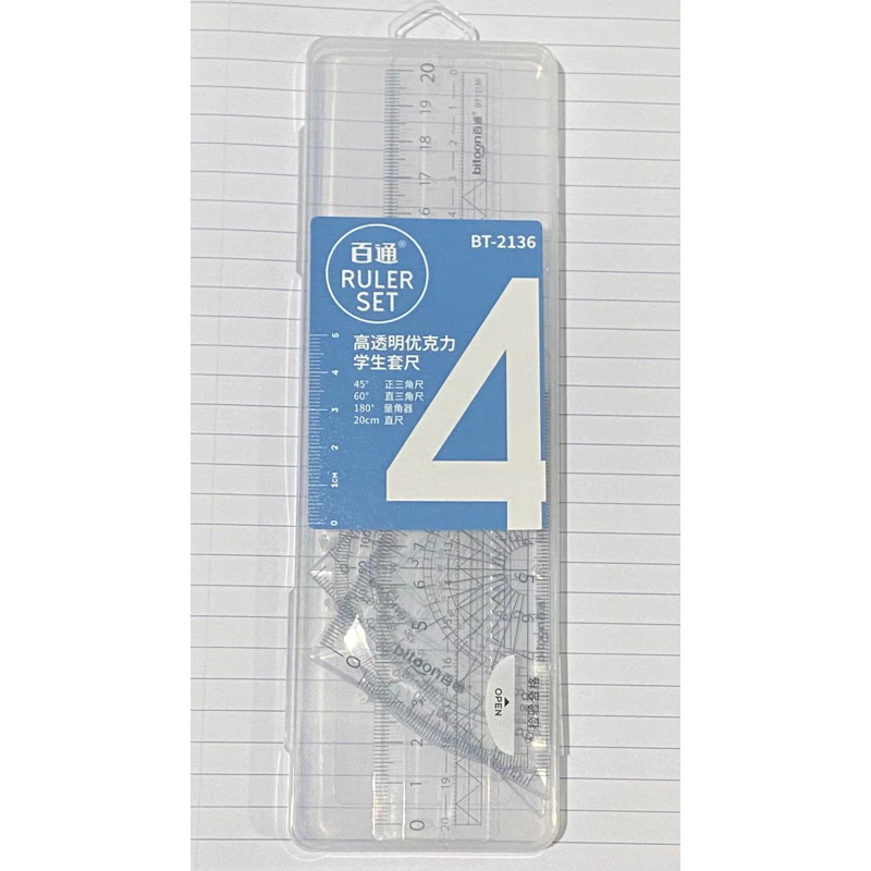 Bộ thước eke 4 món Bitoon 20cm BT-2136 (4 màu) (24)