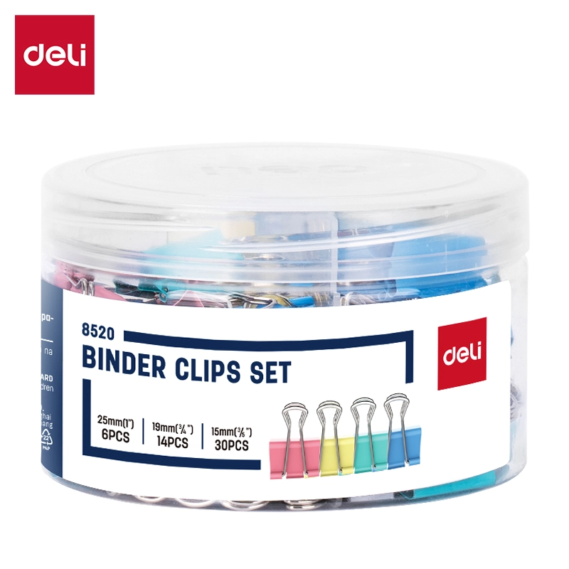 Kẹp bướm màu Deli 8520 mix 3 size 25mm (6), 19mm (14), 15mm (30)