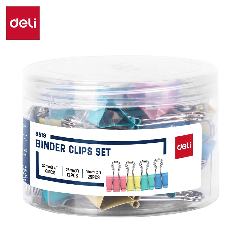 Kẹp bướm màu Deli 8519 mix 3 size 32mm (6), 25mm (12), 19mm (25)