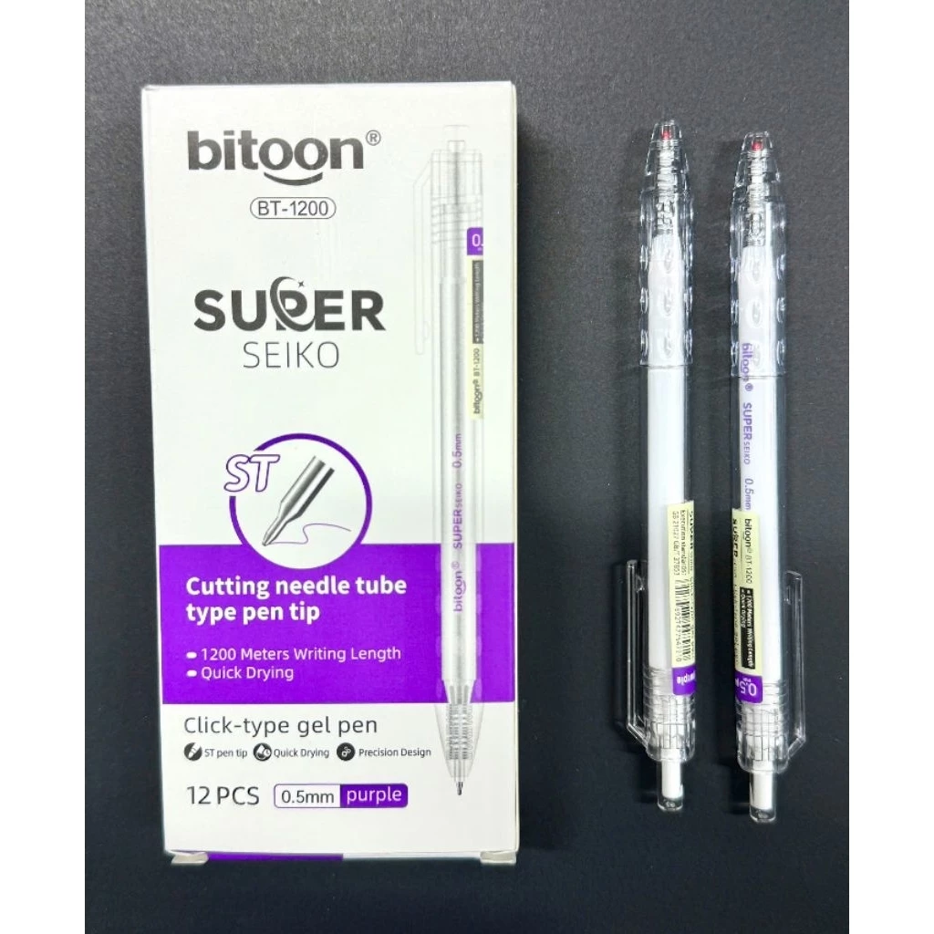 Bút gel nhanh khô Bitoon BT-1200 Super Seiko xanh/đỏ/đen 0.5mm, 1200m (12)