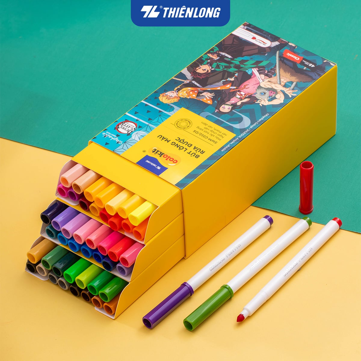 Bút lông màu fiber pen Thiên Long Colokit Demon Slayer, ngòi chóp nón, có thể rửa được