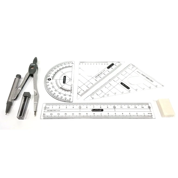 Bộ dụng cụ học sinh 7 món compa kim bấm, bộ thước, gôm, G-Star GS-117 hộp mica (12)
