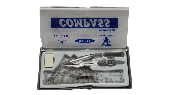 Bộ dụng cụ học sinh 7 món compa kim bấm, bộ thước, gôm, G-Star GS-117 hộp mica (12)