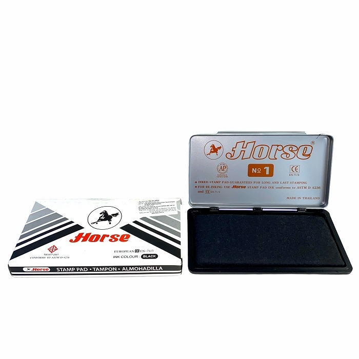 Hộp dấu kim loại Horse H01 số 1 15x7.4cm - tampong, hộp mực lăn tay xanh/ đỏ/ đen