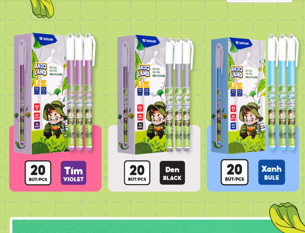 Bút gel Thiên Long GEL-012/AK 0.5mm mực tím (20) - Bút bi mực nước ngòi bút nét mảnh cho học sinh