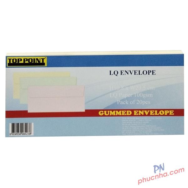 Bao thư màu giấy thơm có keo 10.8x23.5cm Top Point (20 cái/ xấp)