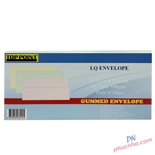 Bao thư màu giấy thơm có keo 10.8x23.5cm Top Point (20 cái/ xấp)