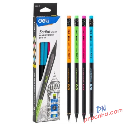 Bút chì gỗ đen Deli C019 2B (12)