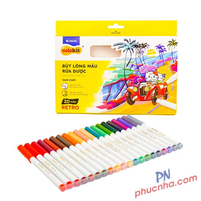 Bút lông màu Fiber Pen Thiên Long Colokit SWM-C009 20 màu tone retro (có thể rửa được)