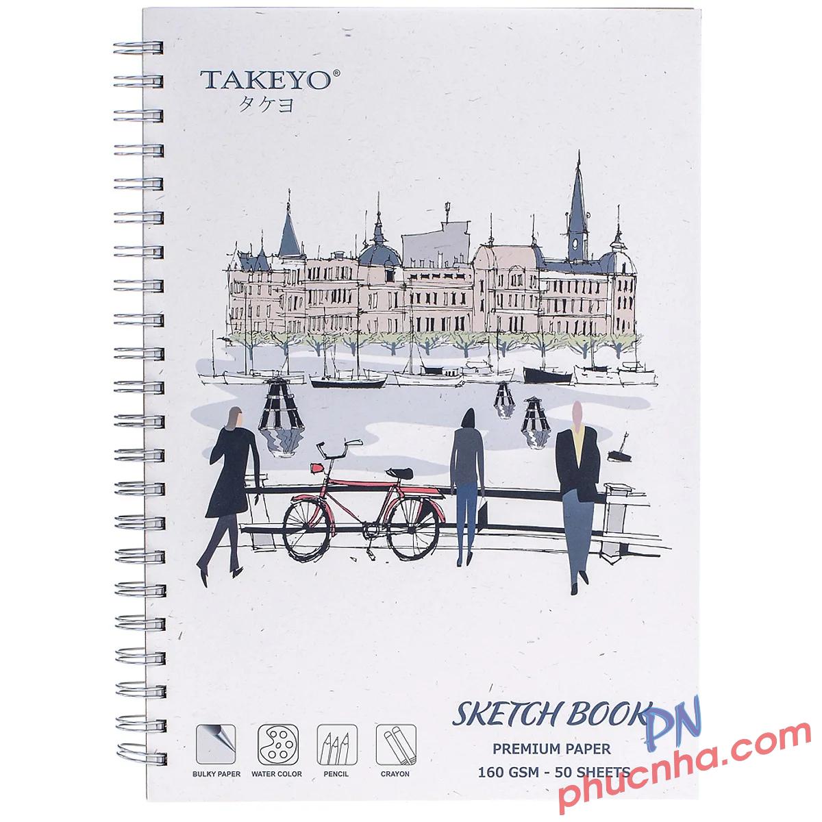 Sổ vẽ lò xo Takeyo 8524 A4 50 tờ 160gsm, tập vẽ, vở vẽ