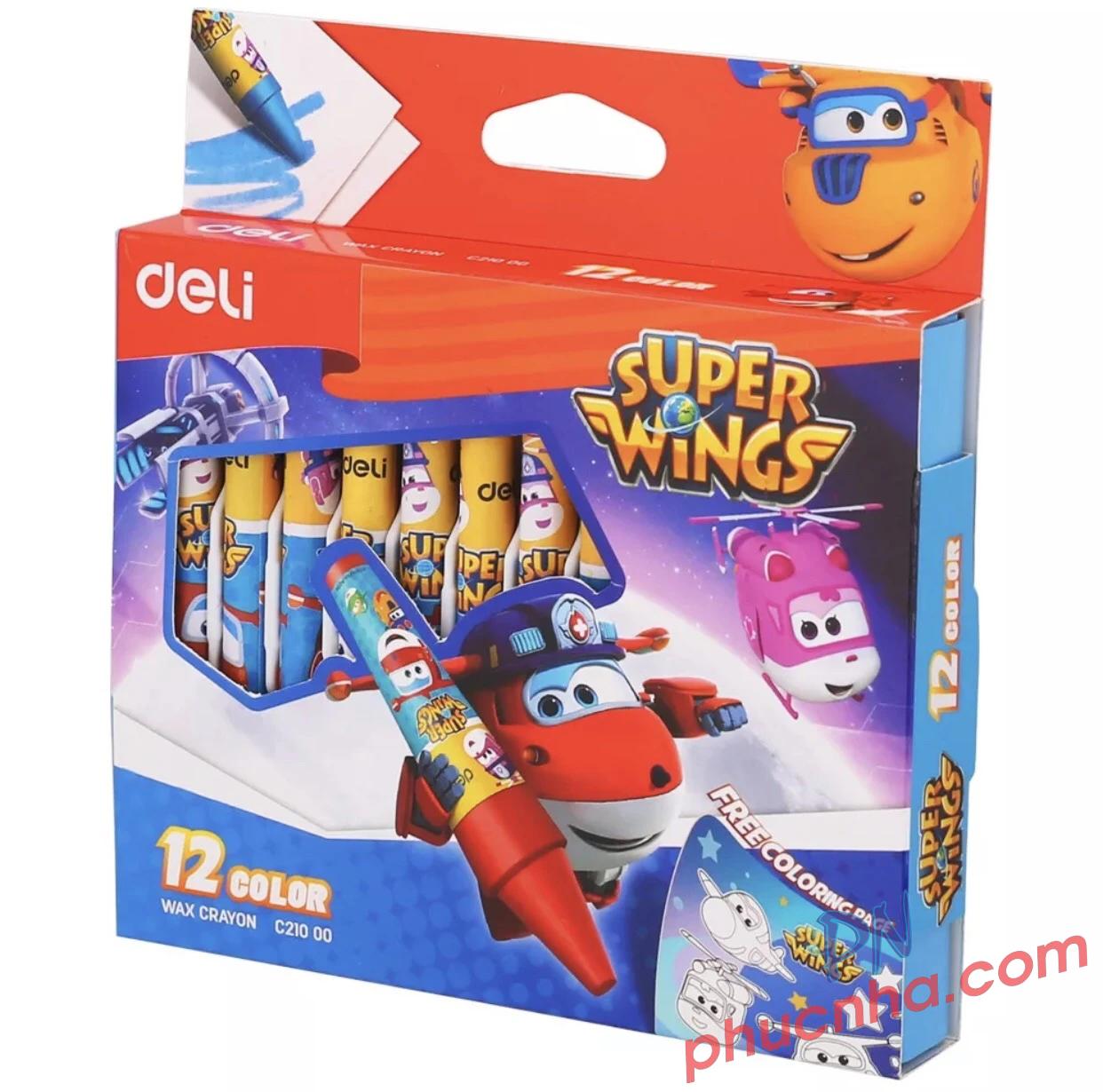 Sáp màu Deli C210 12 màu, 18 màu, 24 màu Super Wings