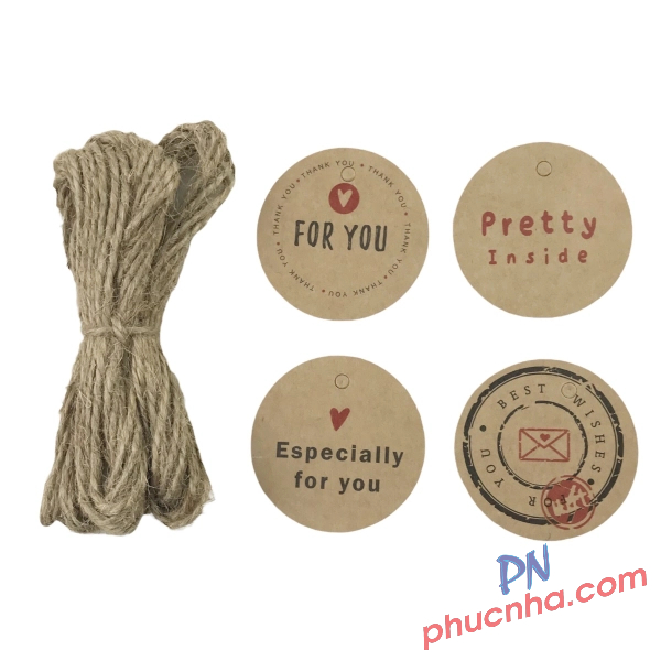 Tag treo tròn - M (50 cái + dây đay) Linh Lan TAG - TM 4,5 x 4,5 cm