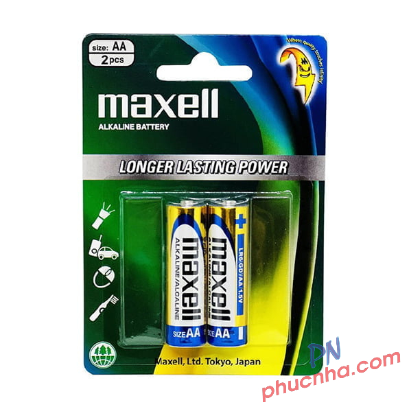 Pin Maxell Alkaline AA LR6 1.5V 2A (2 viên/ vỉ) (10 vỉ/ hộp)