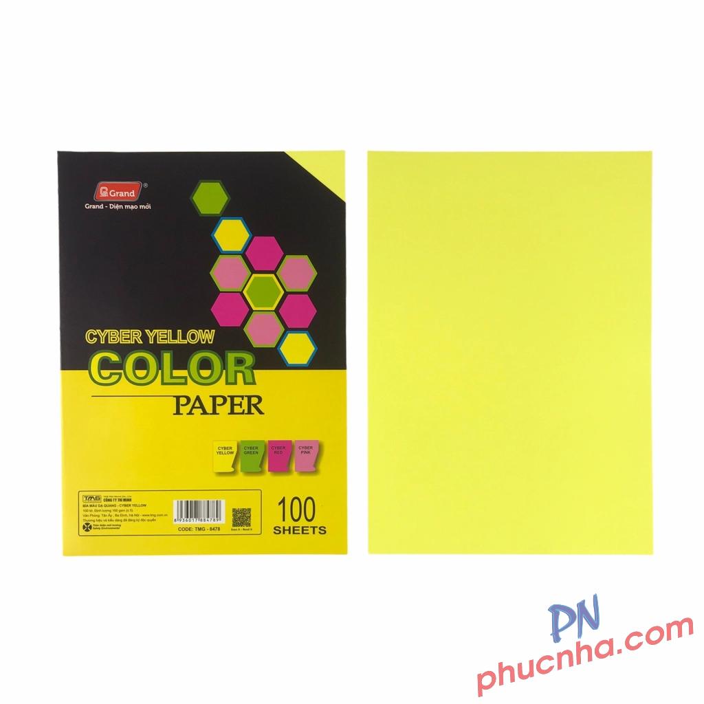 Giấy bìa màu đặc biệt dạ quang A4 160gsm Grand (100 tờ/ xấp)
