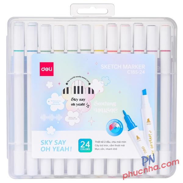 Bút lông màu Sketch marker 2 đầu Deli C185, bản ST