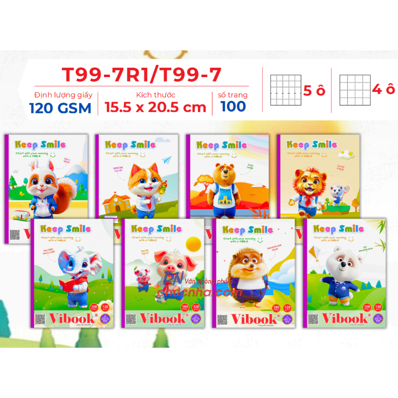 Tập HS Vĩnh Tiến Vibook Keep Smile 100 trang, 120gsm, 4 ô ly (5/100)