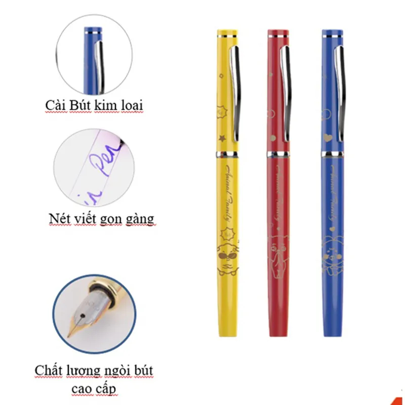 Bút máy Deli Q896 thân kim loại ngòi êm (12 cây mix màu/ khây) - bút bơm mực luyện viết chữ đẹp