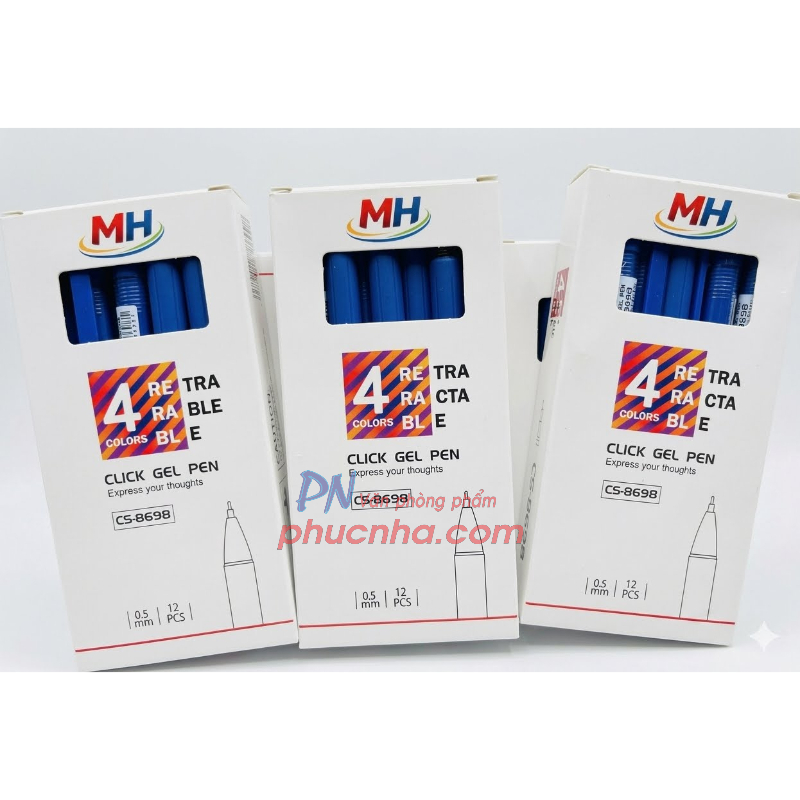 Bút gel CS-8698 MH 0.5mm (12) mực xanh, mực tím - Bút mực nước bấm, bút nước học sinh