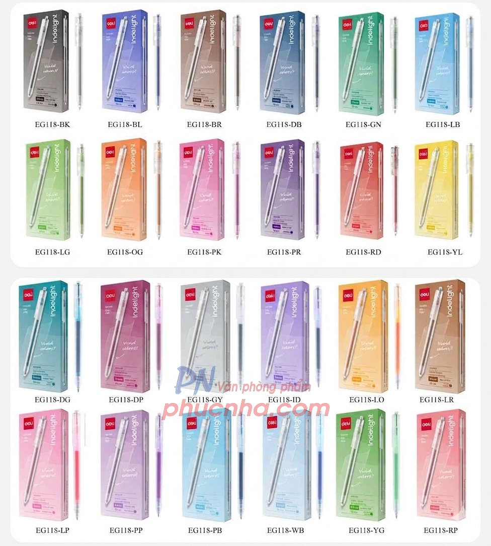 Bút gel bấm nhiều màu Indelight Deli G118 0.5mm (12) - 24 màu mực