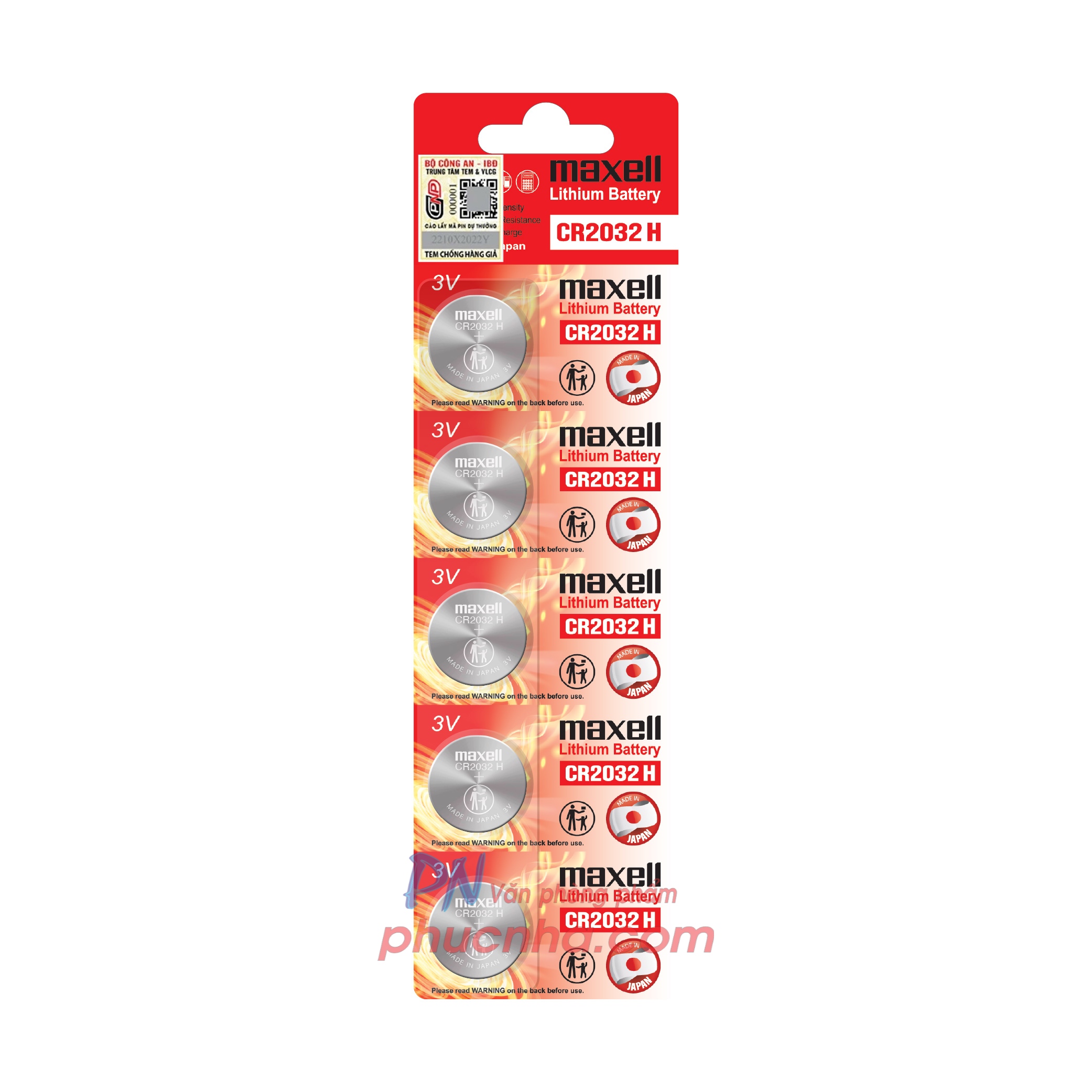 Pin CR2032 / CR2032H Maxell 3V made in Japan (5 viên/ vỉ) (20 vỉ/ hộp)