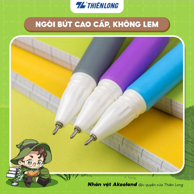 Bút gel Thiên Long GEL-012/AK 0.5mm mực tím (20) - Bút bi mực nước ngòi bút nét mảnh cho học sinh