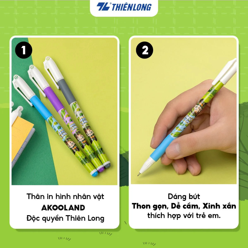 Bút gel Thiên Long GEL-012/AK 0.5mm mực tím (20) - Bút bi mực nước ngòi bút nét mảnh cho học sinh