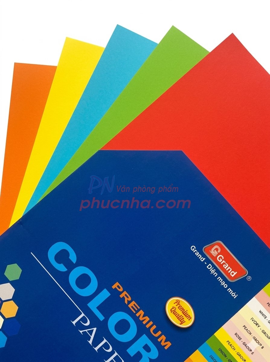 Giấy bìa màu đặc biệt A4 Grand B 160gsm - 5 màu trộn (100 tờ/ 5 màu/ xấp) (Đỏ, vàng, cam, xanh lá, xanh biển)
