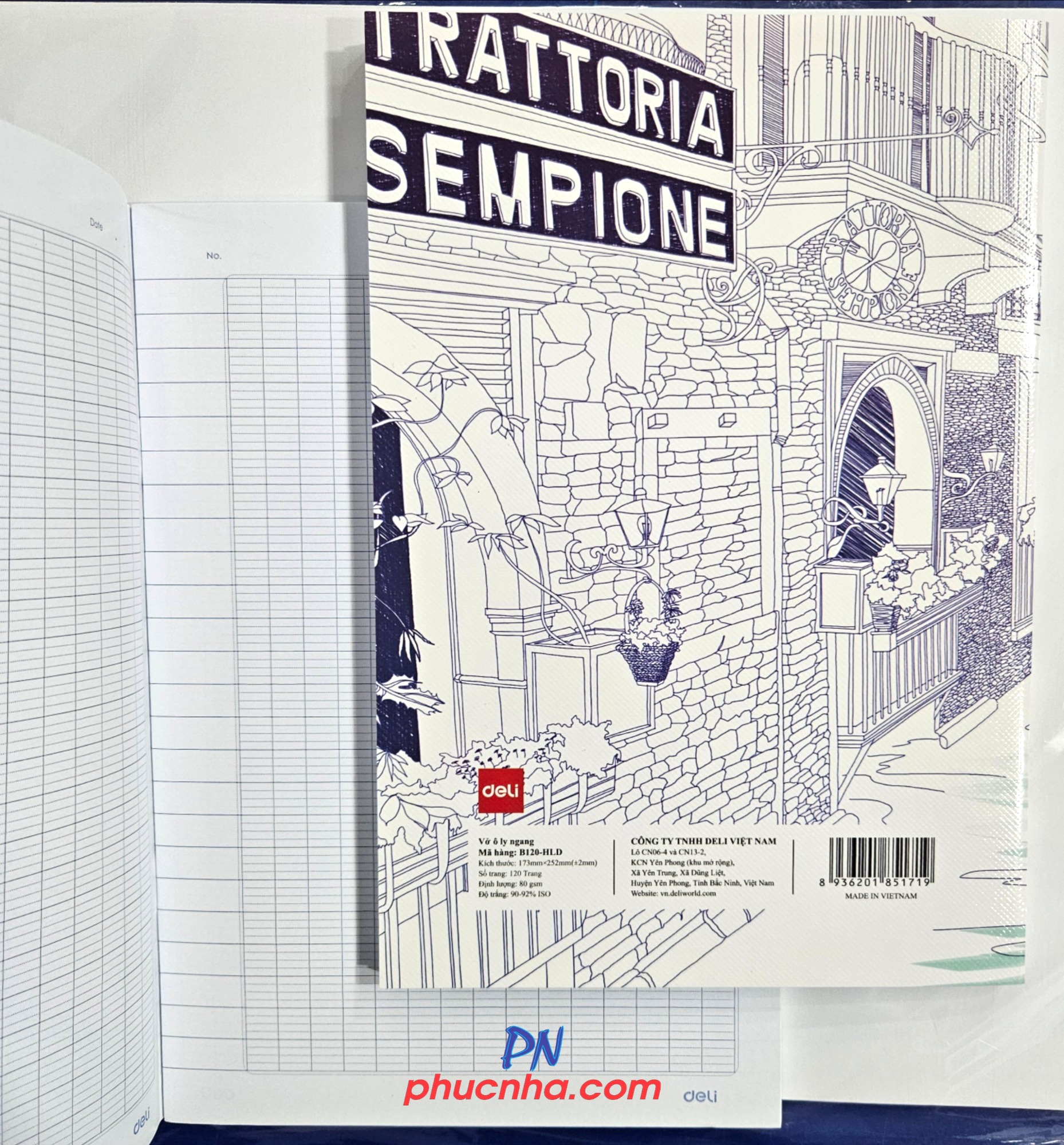 Tập SV Deli B120-HLD B5 120 trang 80gsm, 4 ly ngang (5/80)