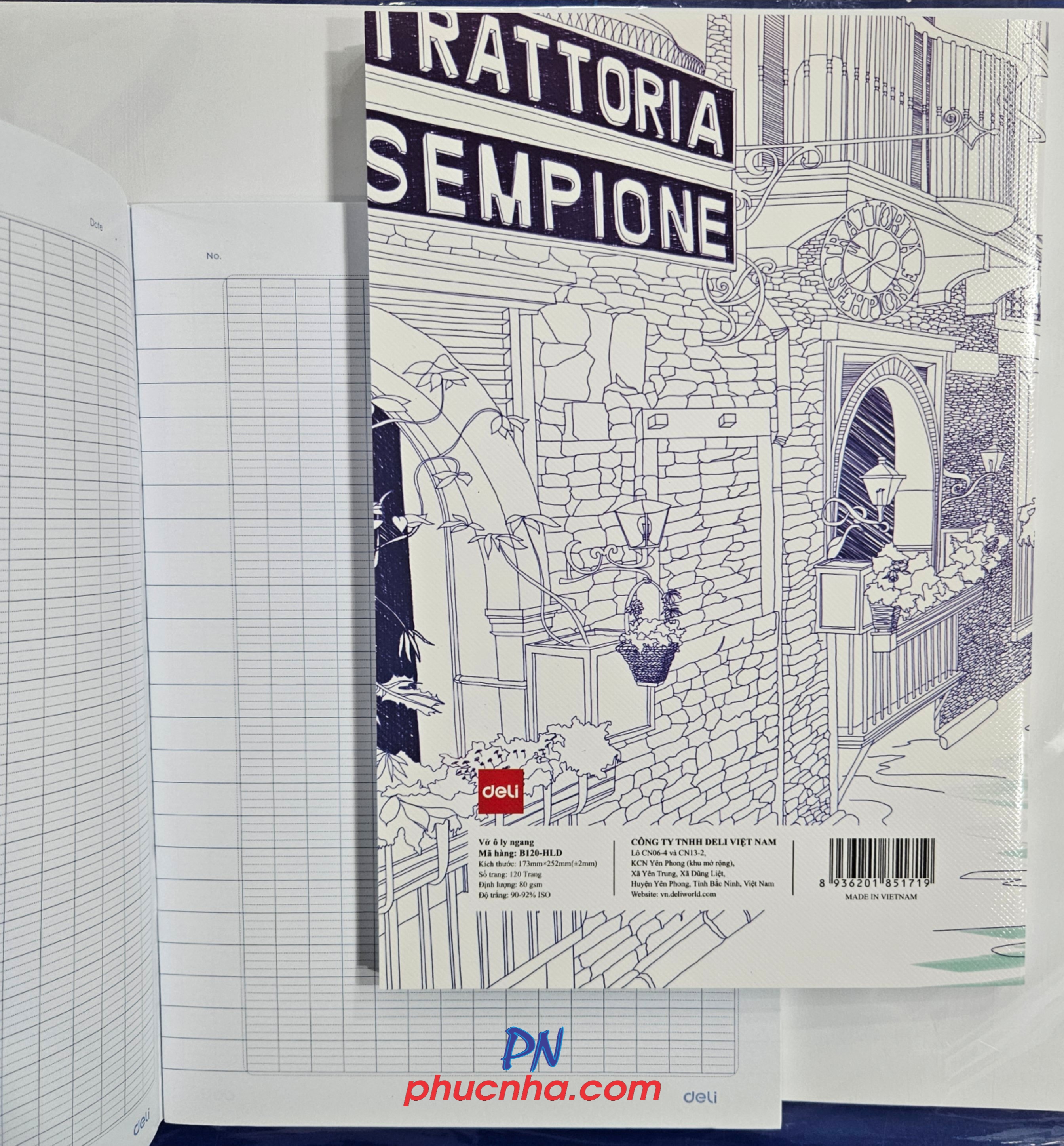 Tập SV Deli B200-STR B5 200 trang 80gsm, 4 ly ngang(5/40)