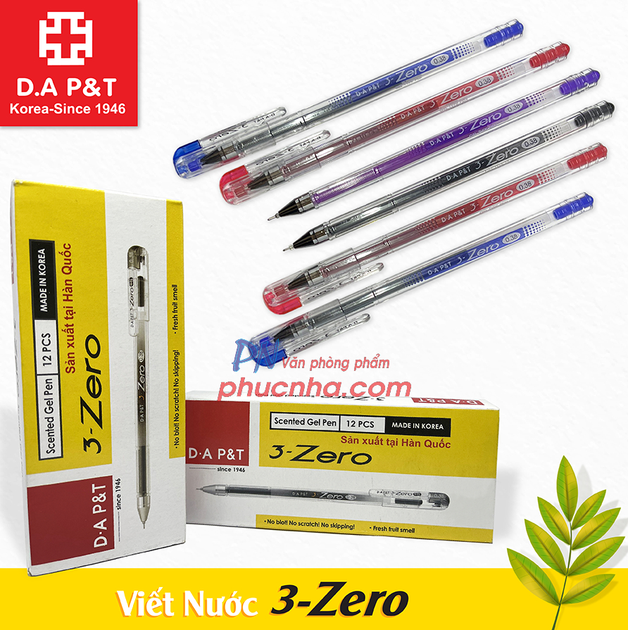 Bút gel D.A P&T 3-Zero Aroma 0.38mm nét mảnh - Mực xanh, đỏ, đen, tím (12)