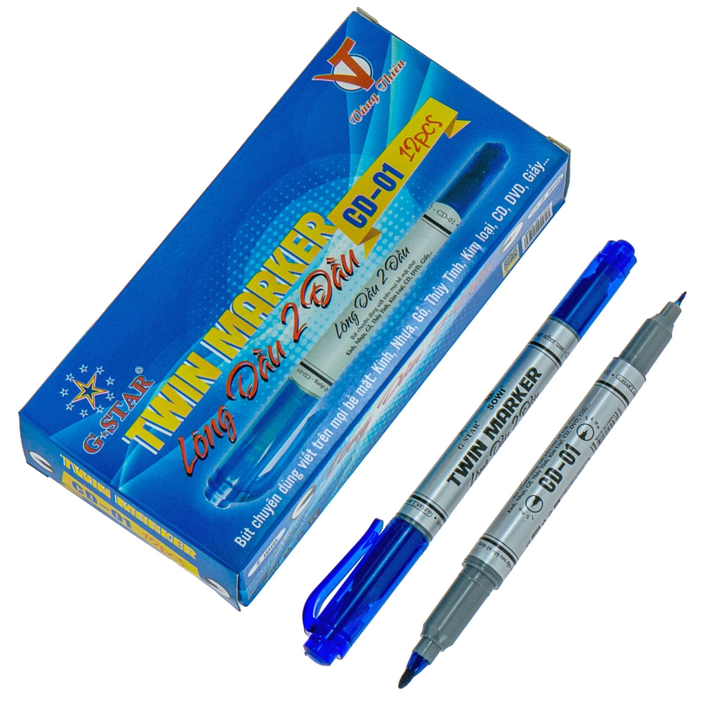 Bút lông dầu 2 đầu G-Star CD-01 (12) - Mực xanh/ đỏ/ đen