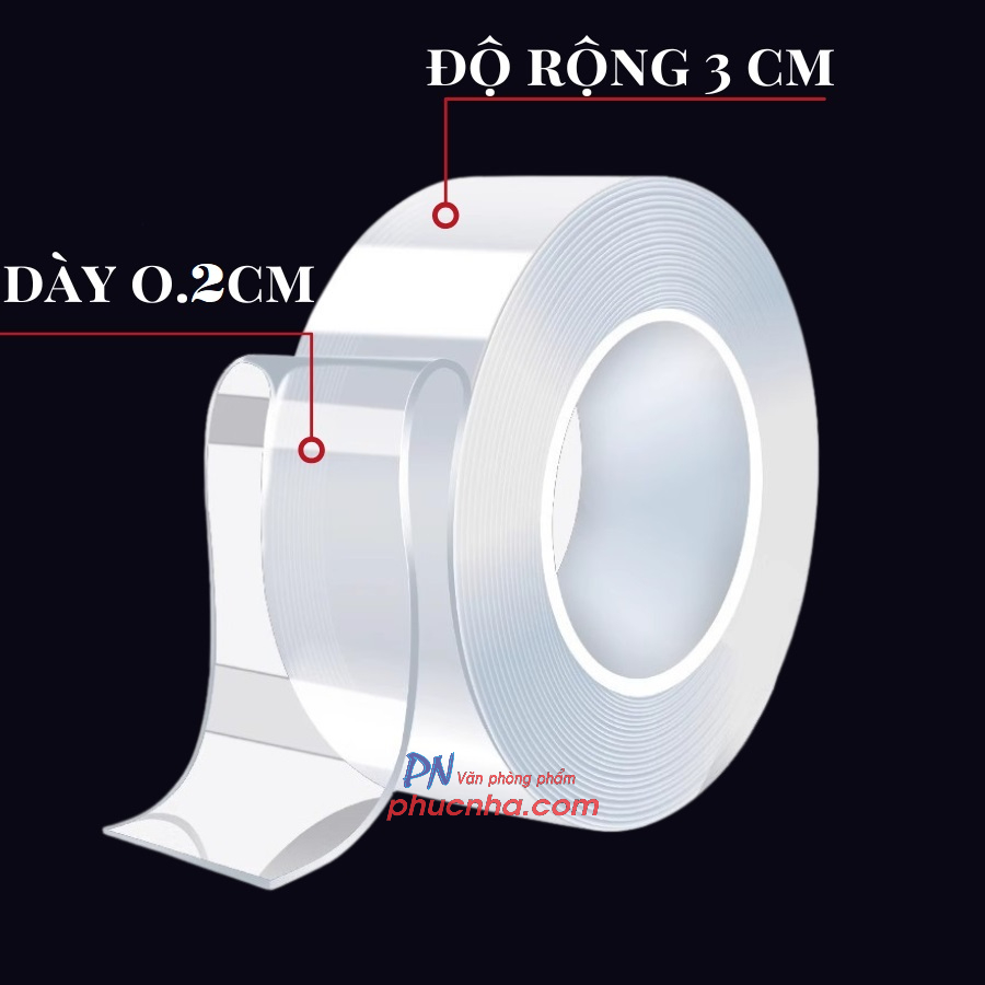 Băng keo 2 mặt siêu dính trong suốt, băng keo nano 2 mặt