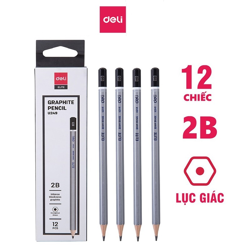 Bút chì gỗ Deli U24910 2B, bút chì cao cấp 2B thân bạc (12)