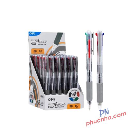 Bút bi bấm 4 màu 0.7 Deli Q182 (36)