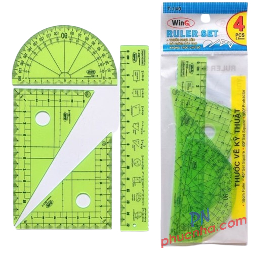 Thước bộ eke, đo độ 4 cây vẽ kỹ thuật WinQ T-140 (20/100)