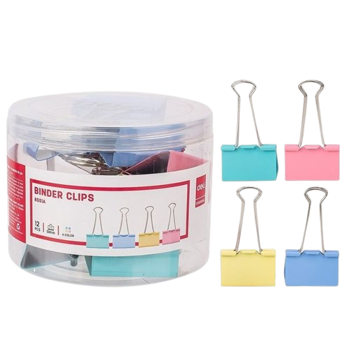 Kẹp bướm màu Deli 8551 51mm/ 8552 41mm/ 8553 32mm/ 8554 25mm/ 8555 19mm/ 8556 15mm